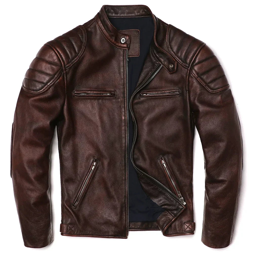 Signature Tunica Men's Vintage Brown Genuine Leather Biker Brown Jacket